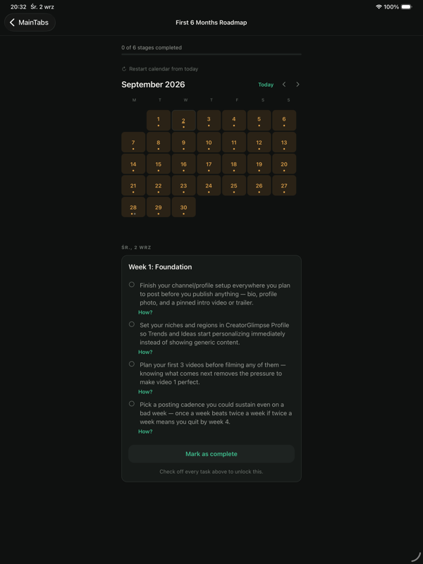 First 6 Months Roadmap screen